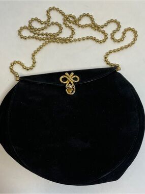 Rodo Black Velvet Crossbody with Gold Chain and Knot Closure